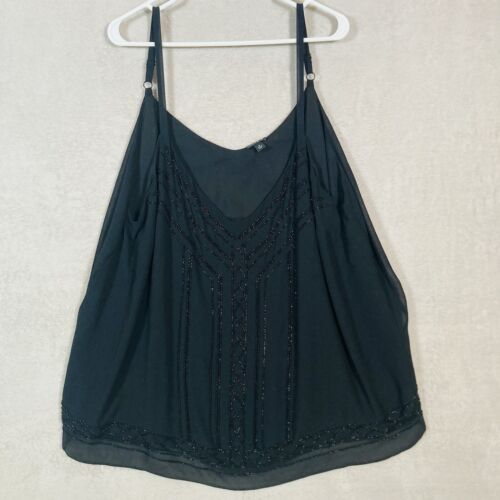 Torrid Sophie Chiffon Tonale Perline Swing Cami Flowy Taglie Forti 3 3X Nero NUOVO - Foto 3 di 8