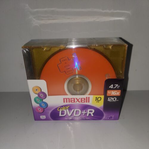 FACTORY SEALED Maxell Color DVD-R 10 Pack w/ Jewel Cases 4.7GB 120Min 16X NEW - Picture 1 of 2