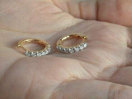 14k Yellow Gold Round Cut 0.20Ct Natural Diamond Small Hoop Baby Stud Earrings