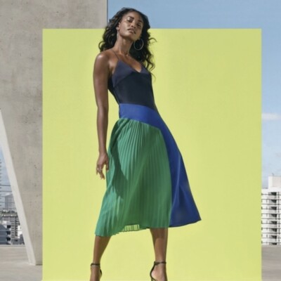 CUSHNIE for Target Blue/Green Pleated Slip Dress Size 4