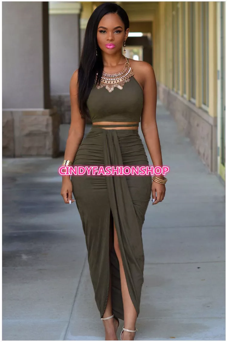 New Woman Sexy Maxi Casual Outfits Cocktail Party Bodycon Two-Piece Set  Dress