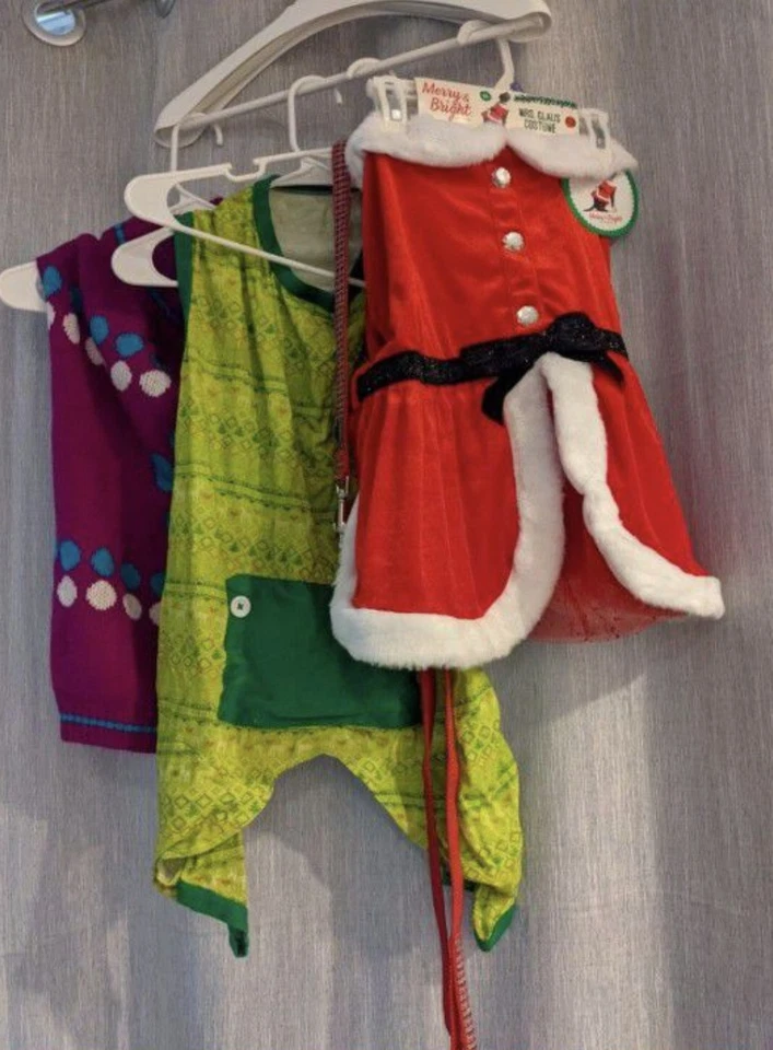 LOT $121 Dog NWT Christmas Costume XL & Pajamas & Thick Sweater & Harness &Leash - Image 2 of 4