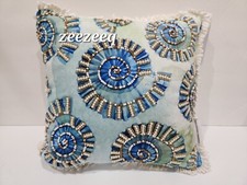 Coastal Collection Beach Blue Beaded Seashell Pillow Gorgeous 12" x 12" NEW