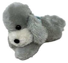 Vintage 1977 DAKIN Gray/Grey Puppy Dog Laying Down Bow 6" Plush Stuffed Animal