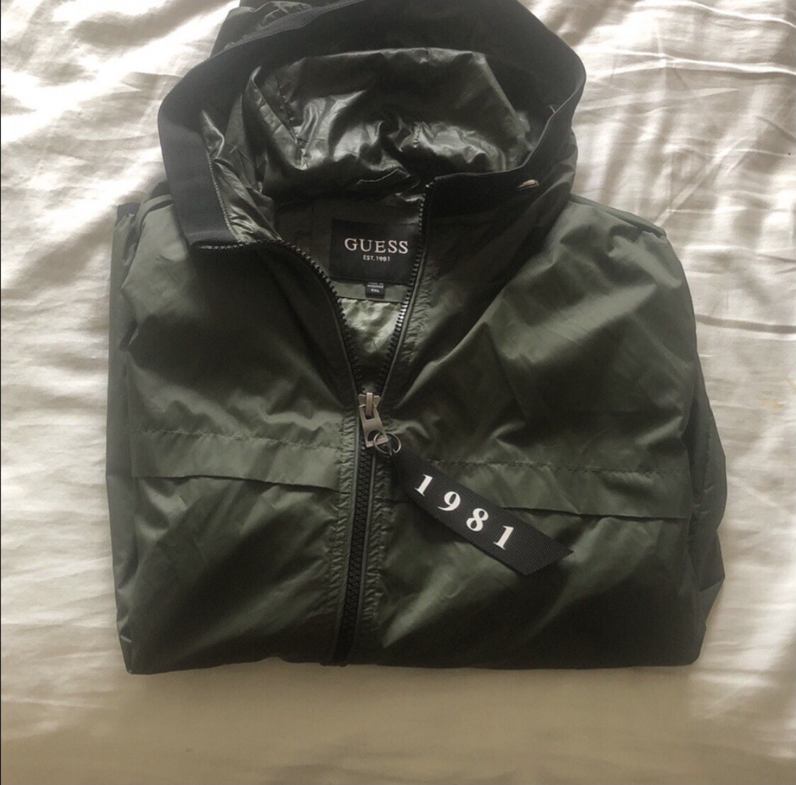 GUESS ジャケット GUESS Windbreaker Jacket XXL 1981 Zipper Tag Olive Green