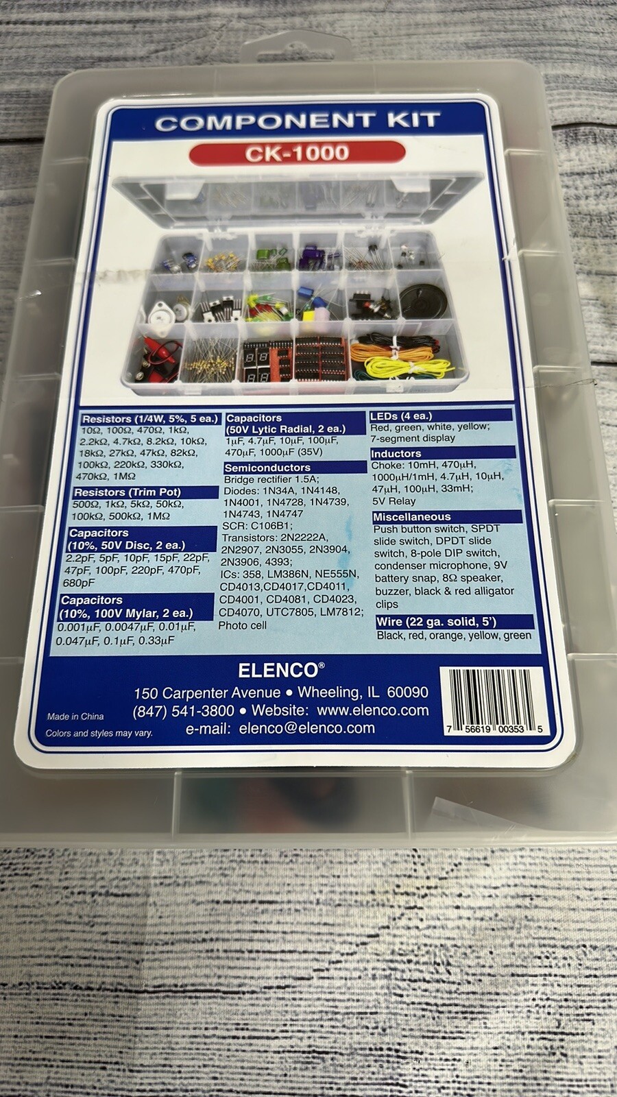 ELENCO ELECTRONICS COMPONENT KIT CK-1000 RESISTORS, DIODES, ETC