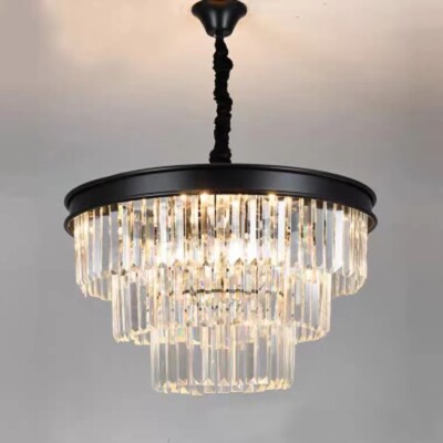 Luxus Kristall Kronleuchter 3 Etagen Schwarz Pendelleuchte verstellbar Deckenleuchte 50cm