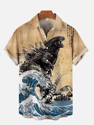 Japanese Classic Movie Godzilla Art 3D Hawaiian Shirt, Summer Vacation Shirt
