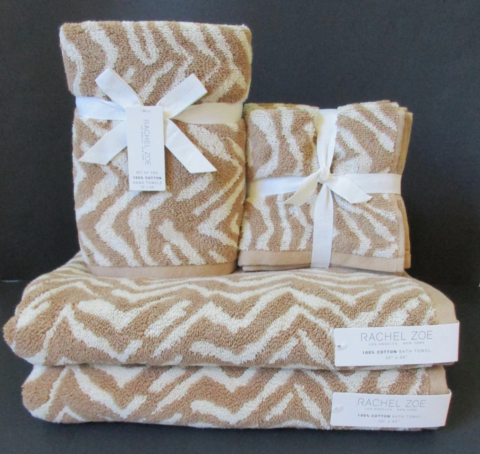 Rachel Zoe 6 шт набор зебра животных печати 2 ванны 4 руки полотенца желтовато-коричневый и белый нейтральный - Изображение 2 из 4