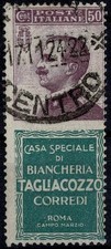 1924 / 25 ITALIA REGNO PUBBLICITARI 50 CENT TAGLIACOZZO USATO CARRARO MF130408