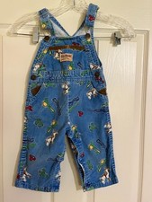 VTG OshKosh B'Gosh Vestbak Size 18 M Overalls Blue Corduroy Western Horse Cactus