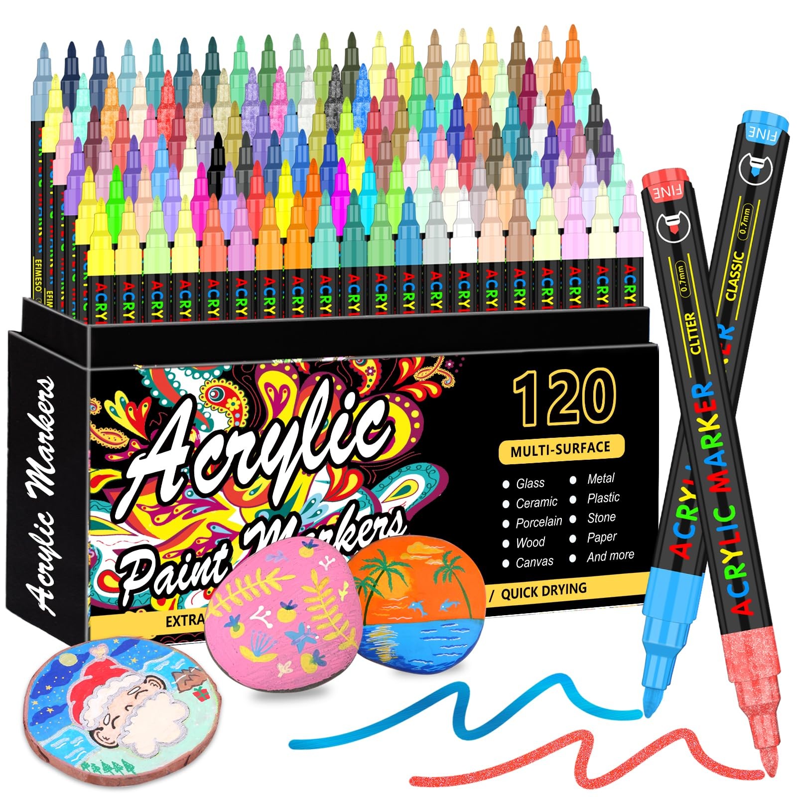 120-Color Acrylic Paint Markers with Extra Fine Tip for Art & Craft