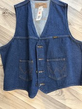 Vintage Wrangler Denim Vest Mens XL Blue Cowboy Cut Dark Wash Western Rodeo New