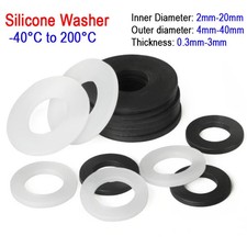 0.3-3mm Thick White/Black Silicone High Temp Flat Ring Rubber Washer Seal Gasket