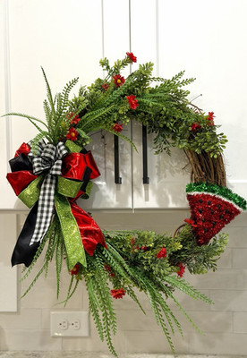 Handmade Artificial Watermelon Wreath Door Decoration with Ribbon Bows