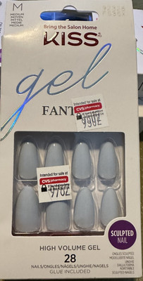 Kiss Nails Gel Fantasy Glue/Press on Medium Almond Pale Blue Powder Blue Gloss