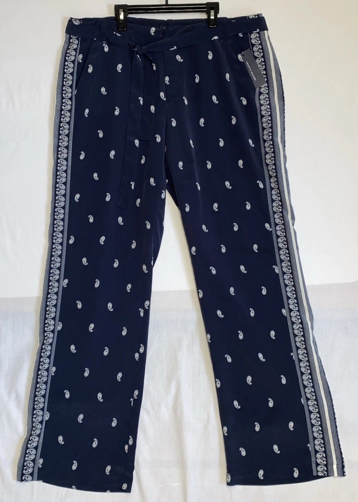 NWT Tommy Hilfiger Blue Boho Bandana Wide Leg Pants Size 14 with Waist Tie