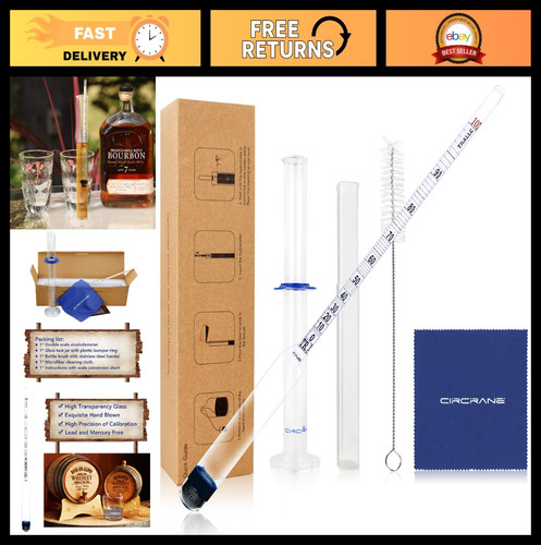 0-200 Proof Alcohol Hydrometer Kit with Glass Test Jar & Cylinder for Distilling