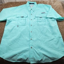 Columbia Bahama Vent Fishing Shirt L G Teal Short Sleeve Vented UPF 30
