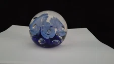 Maude And Bob St. Clair Paperweight Blown Glass Vintage Blue Floral 1976