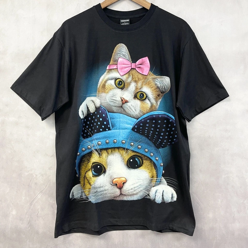 Thanabat Grunge Cat T-Shirt Size Large 3D Glow In The Dark Double Sided Kitty - Image 2 of 4