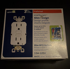 Leviton Slim GFCI Outlets 15A 125V White 3 Pack w/ Plates New Open Box