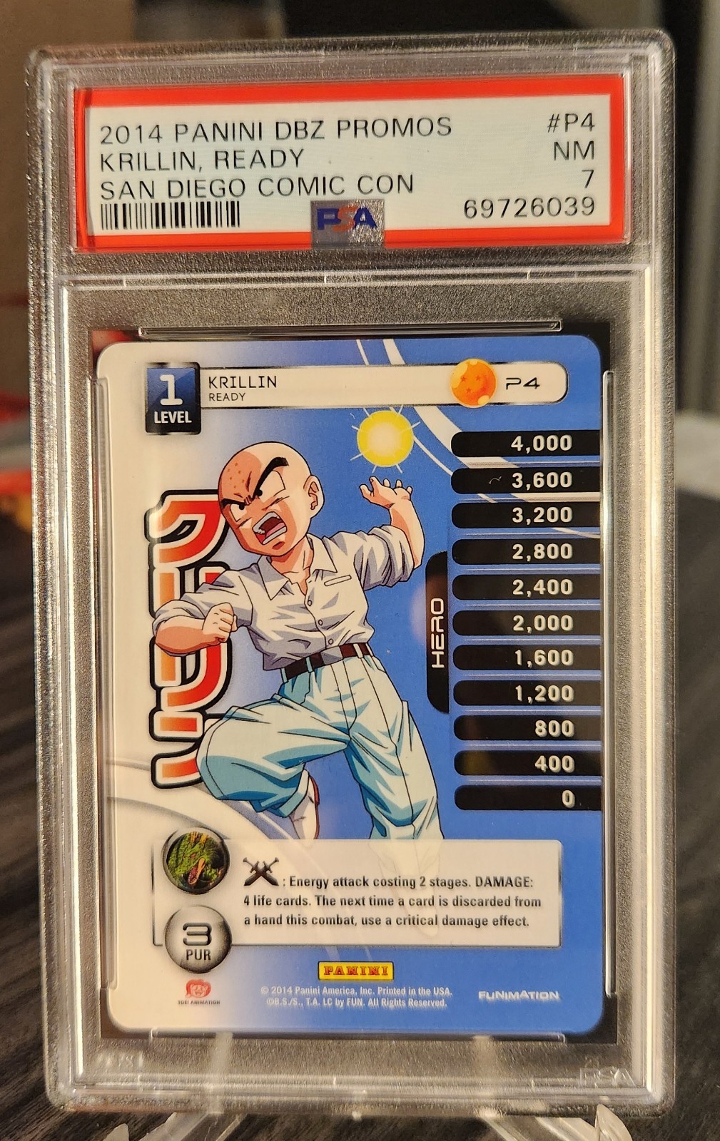 2014 Panini Dragon Ball Z Promo #P4 Krillin, Ready SDCC PSA NM 7