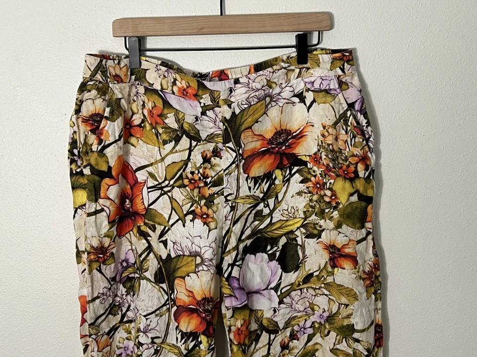 Pantalones CHICO'S 100% Lino Floral Botánico Elástico Cintura Talla 2.5R Foto 2 de 4