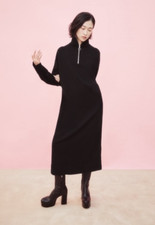 Tash + Sophie Long Sleeve Maxi Dress Black Size XL Classic Chic Gold zipper