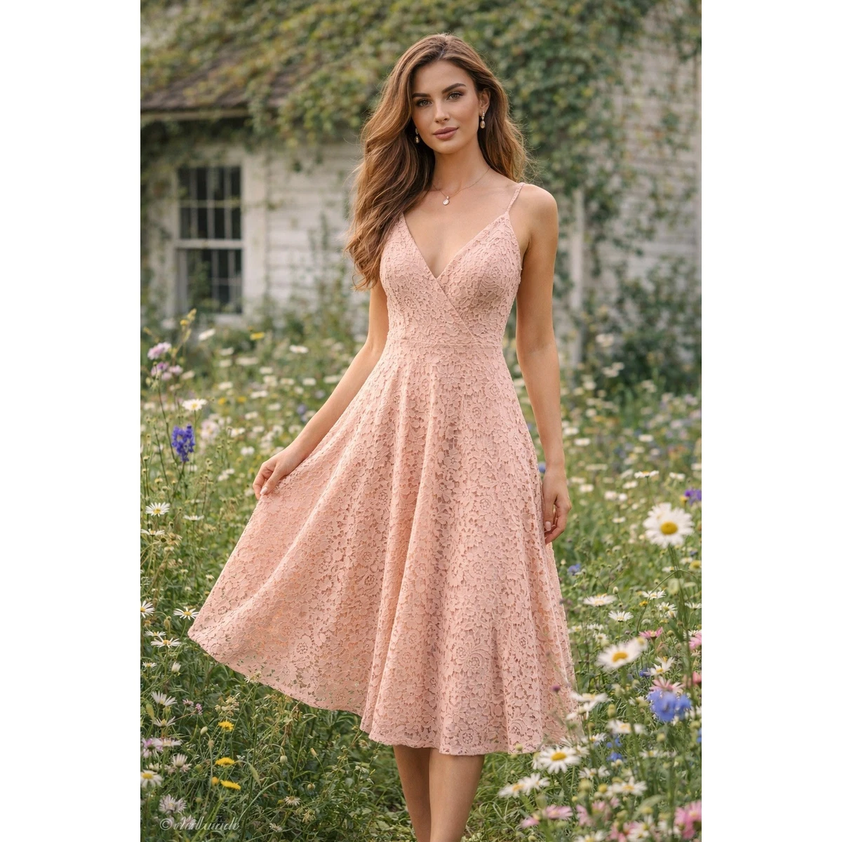 strapless open back dress Bardot Floral Print A-Line Scuba Foam Midi Dress - Blush main image 0