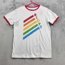 NEW Pride Shirt Men S White #LOVE Rainbow Graphic Tee Ringer LGBTQ Casual Summer