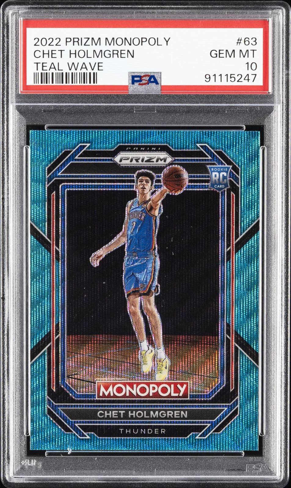 2022 PANINI PRIZM MONOPOLY TEAL WAVE #63 CHET HOLMGREN ROOKIE RC PSA 10
