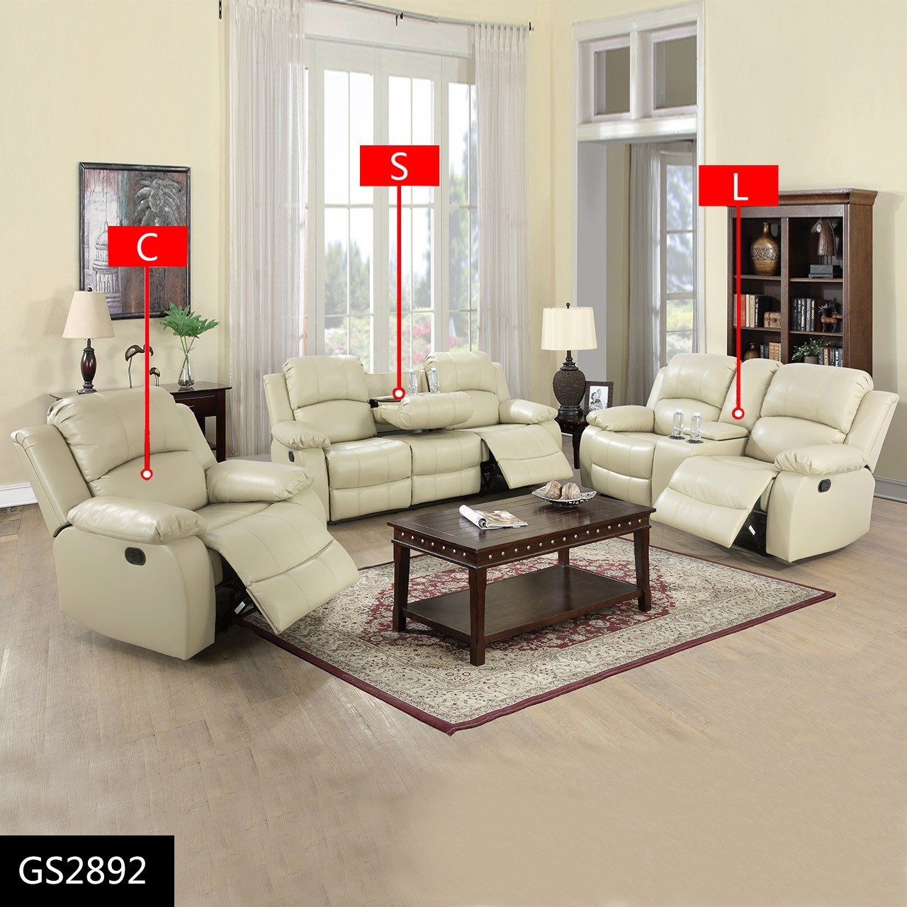 Beige Recycled Leather 3-Piece Couch Living Room Sofa Set