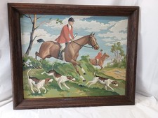 Vintage Paint By Number Painting Fox Hunting Scene 23" x 19" Framed,