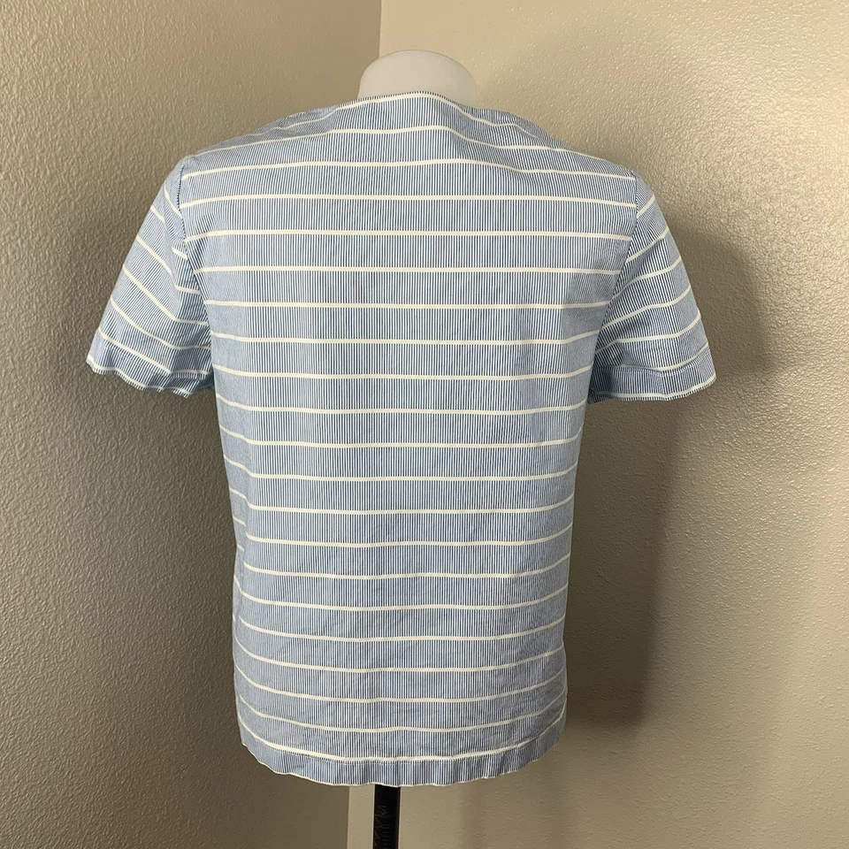 Blusa Kate Spade Saturday Let Loose Top Talla M Azul Claro Blanco Rayas Cuello Sin Cordones Foto 4 de 4