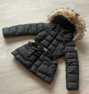 Girls Black Moncler Coat Jacket Faux Fur Hood Belt Age Years UK
