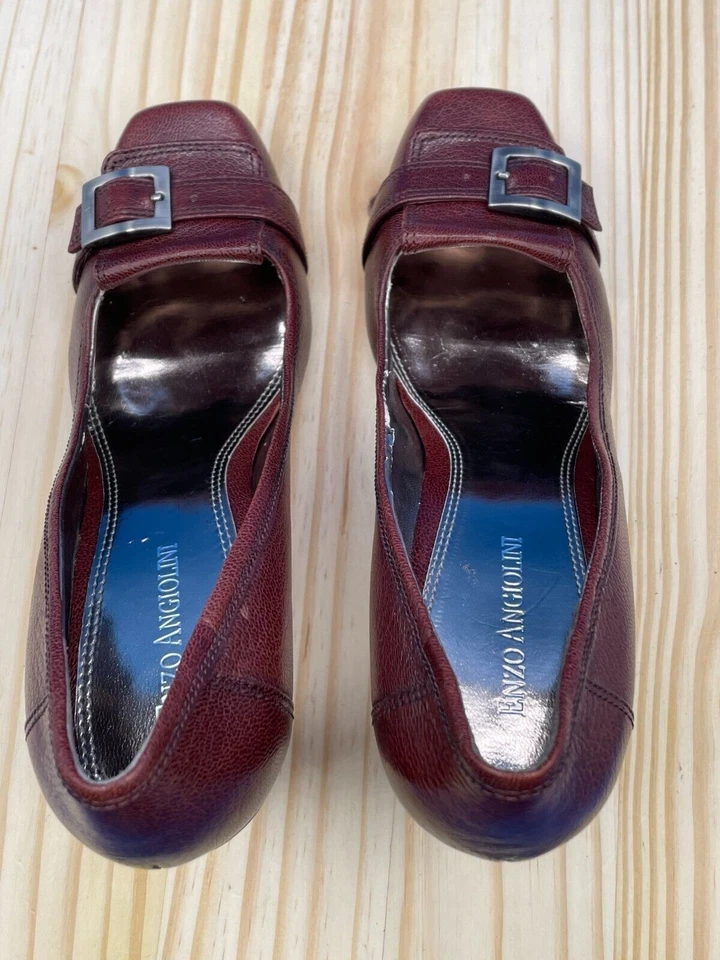 Tacón de salón Enzo Angiolini para mujer talla 7,5 M cuero borgoña punta cuadrada tacón bloque Foto 4 de 4