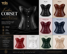 Leather Corset Under Bust Waist Training Heavy Duty Steel Boned Strong Cords