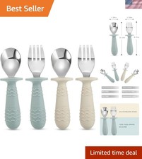 4 Set Baby Toddler Silicone Stainless Steel Utensils Silverware Spoon Fork fo...