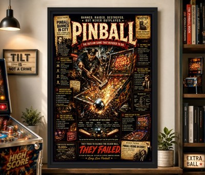 Pinball Poster #19   Outlaw Game Infographic, History Wall Art Print
