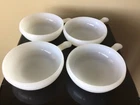 Glasbake Milk Glass Bowls  11 oz with Handle Set of 4  Vintage Lot