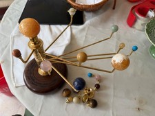 Vintage Brass Orrery Solar System Mechanical Model Gemstone Planets W/ Extras