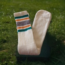 Vintage Tube Socks 19  White Multi Color 1980's New Acrylic Blend Striped Soft