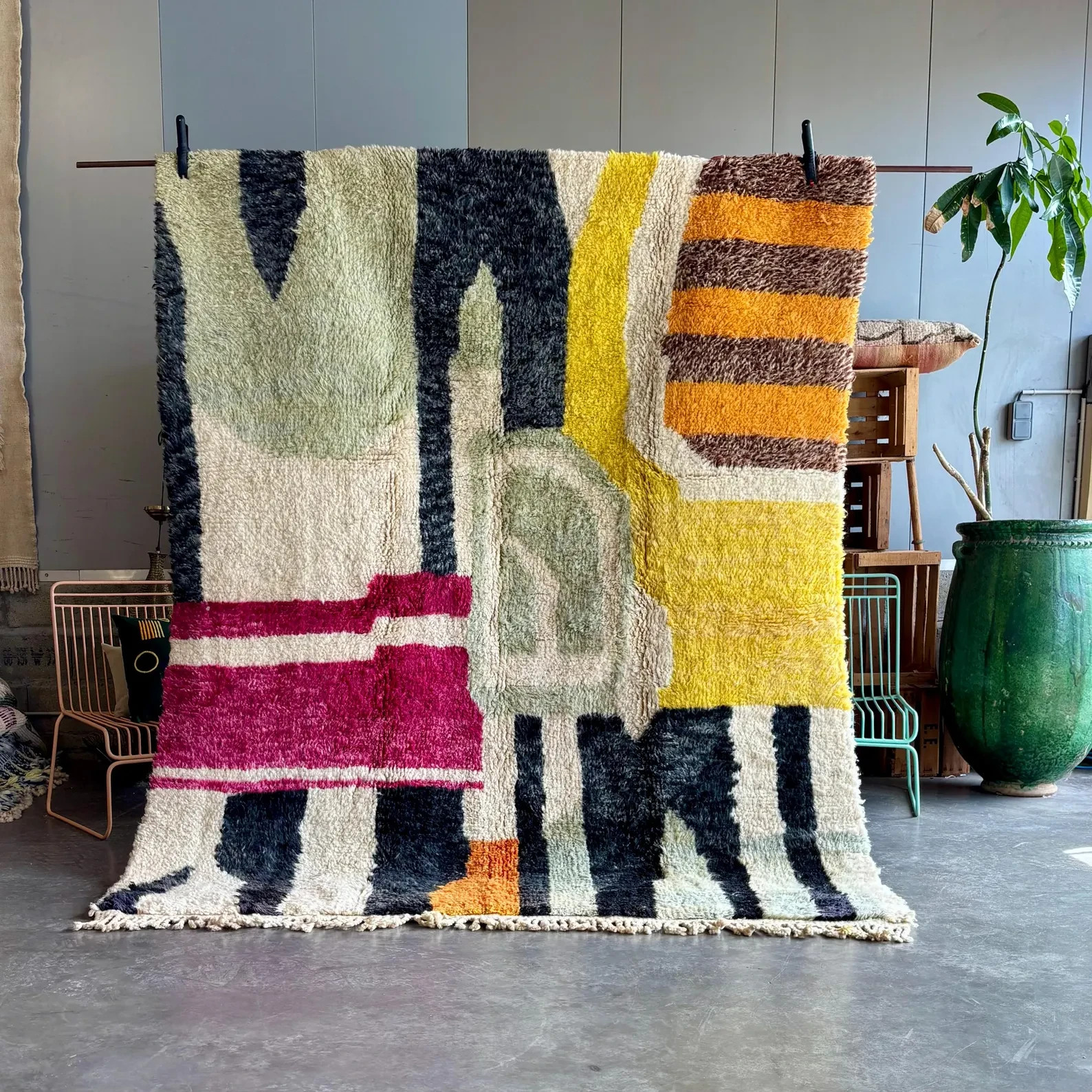 Hand Knotted Moroccan Berber Wool Rug Color Multicolor Handmade Area Carpet Rug