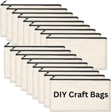 Blank Canvas Bag Zipper Pouch Makeup Bags Bulk - Beige - 8.3 x 4.7 Inches