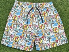 BUC-EES Men's XL Swim Shorts Beaver AOP Palm Trees Tropical Beach Pool Cartoon