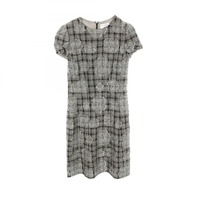 Robe chemise en tweed à carreaux camélia CHANEL #38 P28928V18109 coton soie m... - Photo 1/4