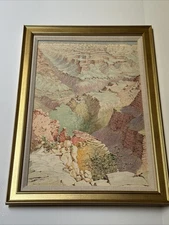 Antique Grand Canyon Painting Green Plateau By Jarvis Arizona Landscape Vintage