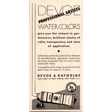 Devoe & Raynolds Watercolors Professional Artists New York NY 1943 Ad SAJ5-3