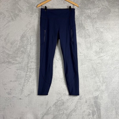 Athleta Rainier Tight Leggings Womens Medium Navy Blue High Rise Zip Pockets